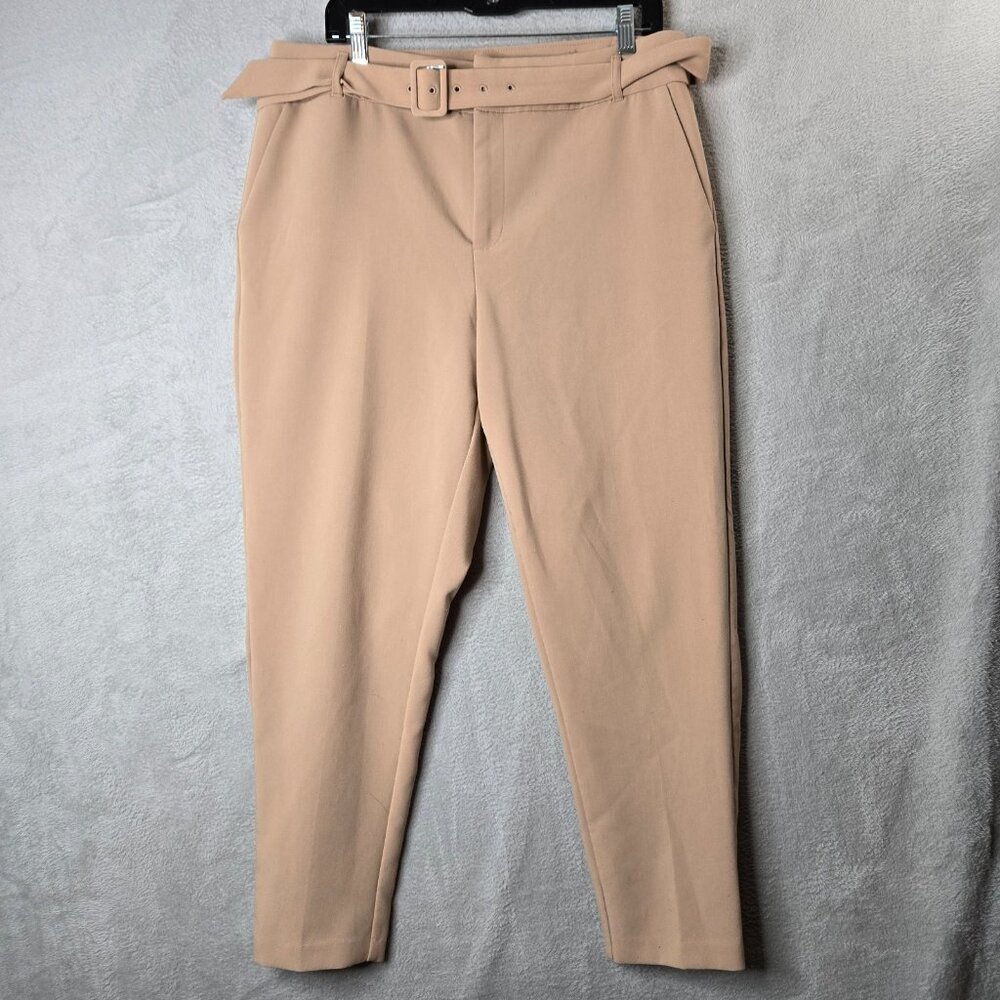 torrid Beige High-Waist Belted Tapered Trousers